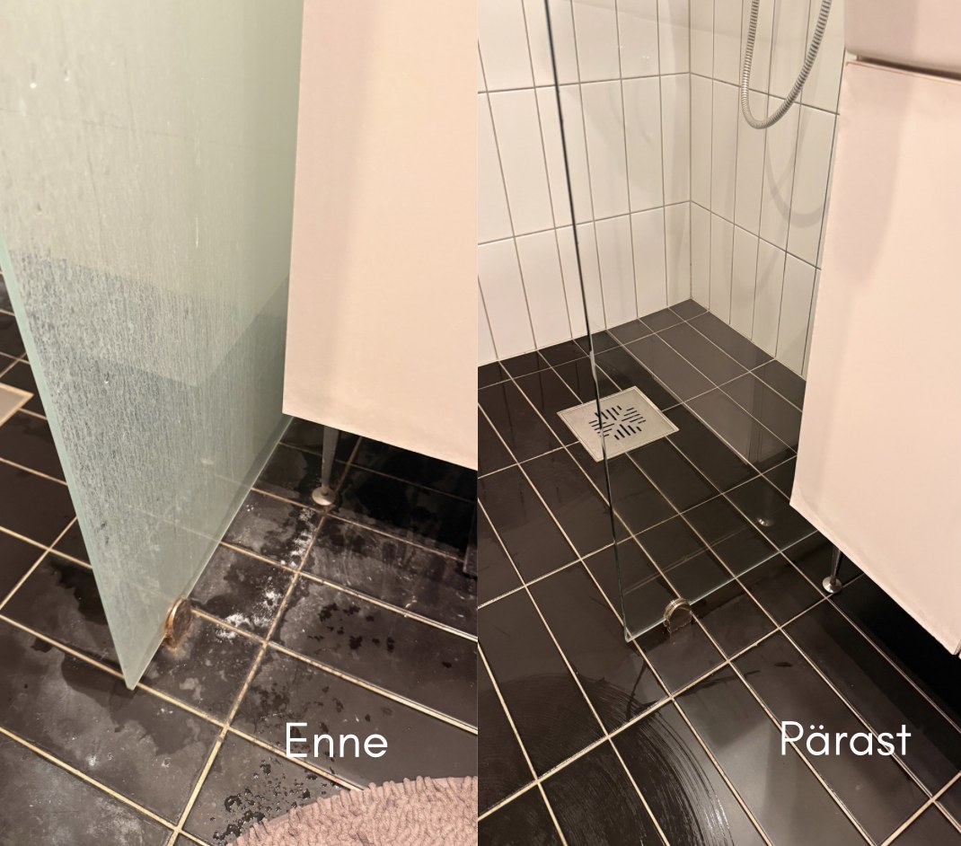 Vannitoa valamu ja segisti katlakivi eemaldus enne ja pärast — Lumix Clean Tartu